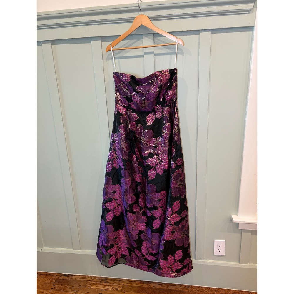 Lulus Black Purple Floral Jacquard Strapless Maxi Dress Formal Gown Large NWT - Picture 3 of 7